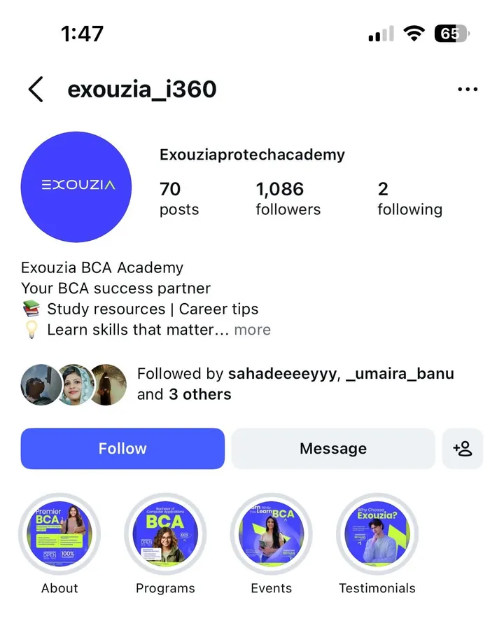 Exouzia BCA Academy Instagram