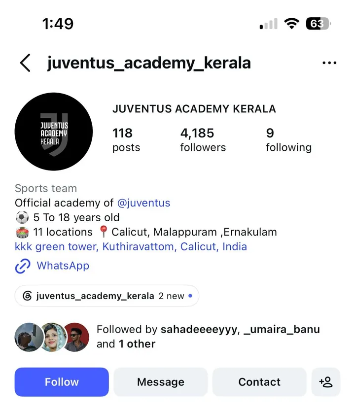 Juventus Academy Kerala Instagram